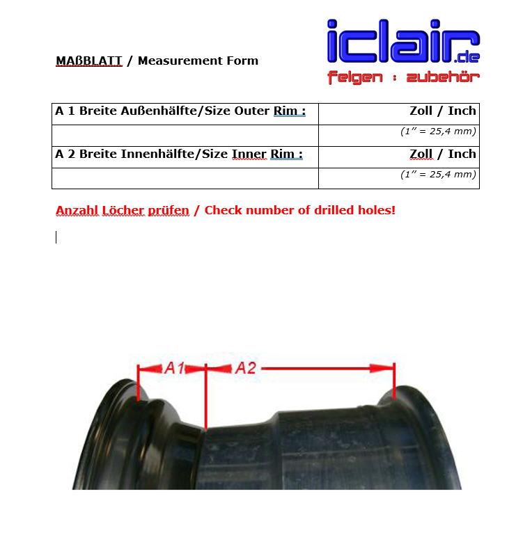 Iclair 19'' Innenbett für RH - iclair.de felgen:zubehör